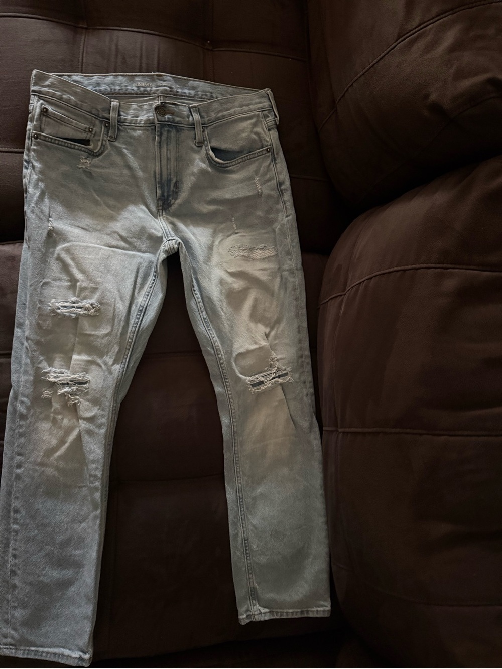 Old Navy Light Gray Slim Straight Distressed Jeans